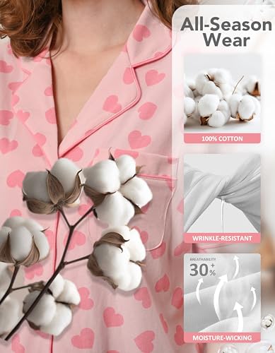 Image of NAP BOUND 100% Cotton Women's Pajama Sets Short Sleeve Button Down Soft Pjs 2 Piece Lounge Set with Pocket Nightwear XS-XXL