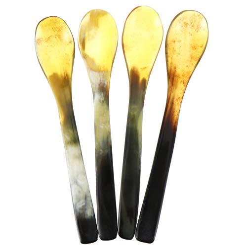 4Pcs Eierlöffel Horn Löffel aus Horn Löffel Set Dessertlöffel Kaffeelöffel Rührlöffel Suppenlöffel für Kuchen Salz Tee Kaffee Honig