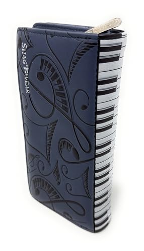 Shag Wear Play That Funky Music Large Piano Wallet for Women and Teen Girls Vegan Faux Leather Grey 7"2