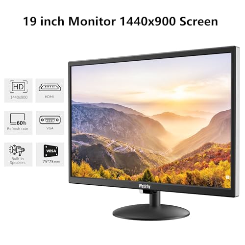 Image of 19 inch Monitor 1440x900 Desktop Monitor 16:10 Screen with HDMI VGA AV BNC USB Port, 60Hz, VESA, Remote Control, Built-in Speaker, Display for PC Computer Laptop