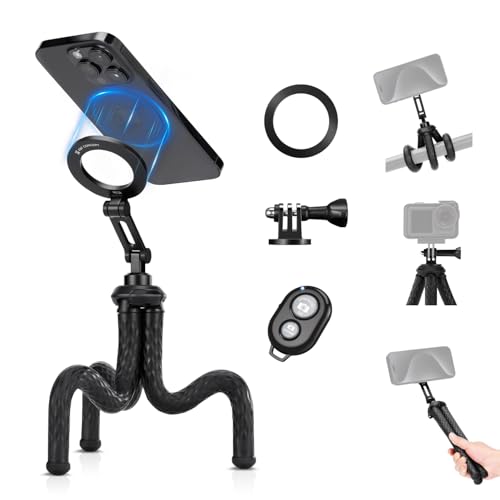 K&F CONCEPT マグネット式 スマートフォン用三脚 フレキシブルマグネット三脚 リトラクタブルセルフィースティック リモコン付きミニ三脚ホルダー 三脚マウント付き三脚 iPhone 17 シリーズに対応