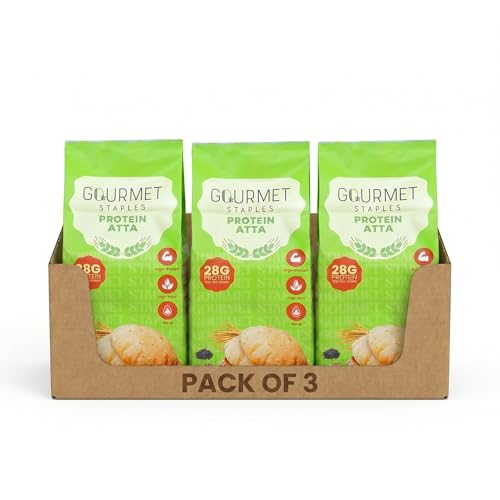 Image of Gourmet Staples Protein Atta (Pack of 3), 28g Protein Per 100g, 11g Protein Per Roti, Black Wheat, Pea Isolate, Soy Isolate & Brown Rice Isolate, High Fibre, Low GI, No Preservatives, Zero Additives, Soft & Fluffy Rotis, For Weight Management & Muscle Support