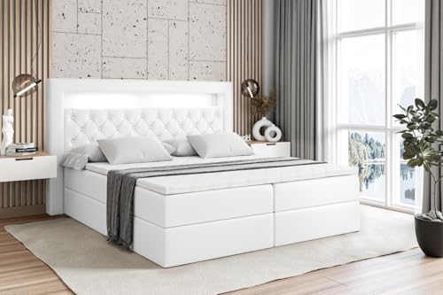 ALTDECOR Boxspringbett mit Matratze und Lattenrost, LED Boxbett, Topper,...