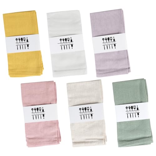 SUPAWAY Lot de 6 serviettes en lin, Serviettes en tissu réutilisables, Serviettes lavables en coton 40x40 cm événements et usage domestique (mauve pâle,...