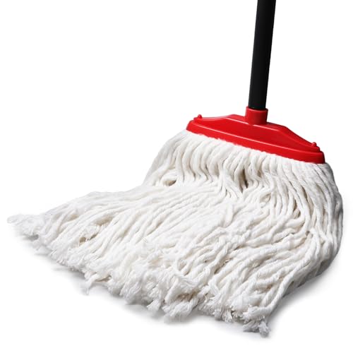 Indoor Cotton Mops for Floor Cleaning - Indoor Cleaning Mop for Wood Floors Tile Hardwood Floor 53 Adjustable Iron Handle Regular Mops to Clean Living Room Kitchen and Bathroom. (Red