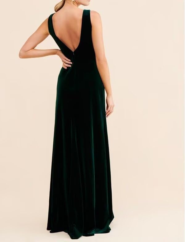 Elegant Velvet Bridesmaid Dress Simple V Neck Formal Dresses 2025 A Line Wedding Guest Dress XOD05182