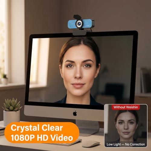 Image of 1080P Webcam for PC - Complete Your Setup, Built for Every Need | Plug and Play in Seconds, Crystal Clear Video, Noise-Canceling Mic, Works on Any Platform, Privacy Cover, Clip & 5ft Cable