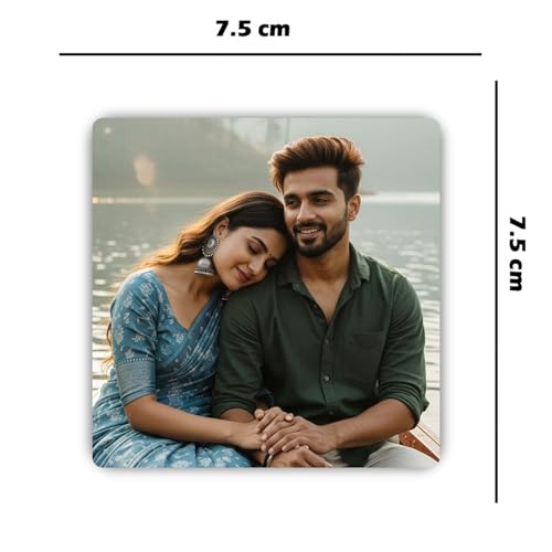Image of Customised Fridge Magnet with Photo & Name | Personalized Refrigerator Magnet for Special Moments (Square)