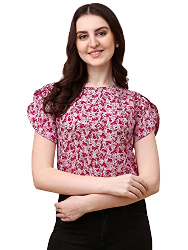 Image of Wedani Women's Casual Short Sleeves Round Neck Foral Regular Fit Top