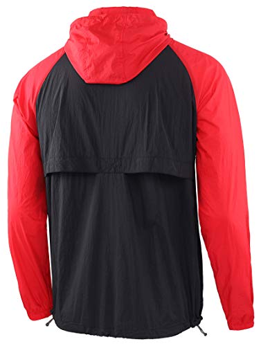 Knqr Men's Lightweight Zip Waterproof Running Hiking Anorak Windbreaker Jackets Active Hoodies Black/Dark Red M #TOP1