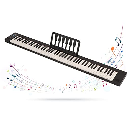 PUSOKEI Tastiera Pieghevole Piano 88 Tasti, Piano Digitale Portatile per Principianti Piano Elettrico Semi-pesato Sensibile a Grandezza Naturale con Funzione Midi/Altoparlante Integrato(EU)