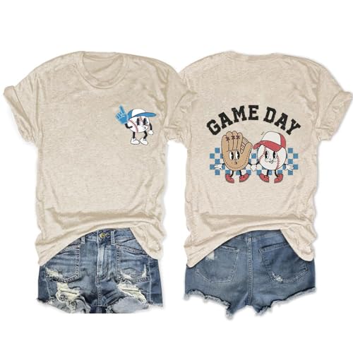 Baseball Game Day Shirt Women Funny Baseball Mom Hey Batter Batter Swing T-Shirt Tee Sports Casual Short Sleeve Tops-Apricot XL