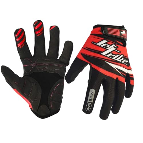 Jettribe Jet Ski Gloves - Full Finger Watercraft Gloves with 4-Way Stretch Lycra Silicone Grip and Water Resistance for Cold Weather Activities - Red (Large)