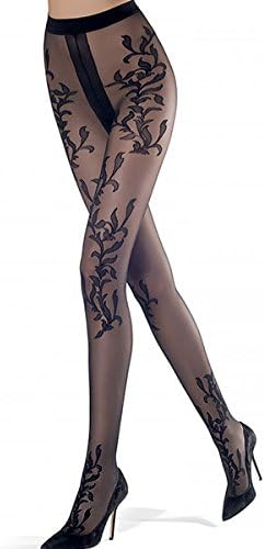 インポート 柄ストッキング OROBLU MARIEL フローラル柄ストッキング 黒 S 黒