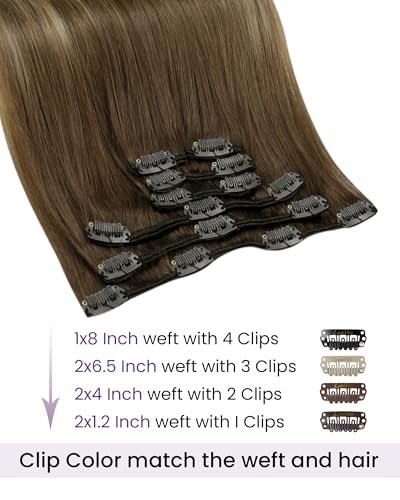 Image of LaaVoo Hair Extensions Clip Ins, For Quick Volume, 20 Inch | Warm Brown Fading To Light Brown Golden Blonde Balayage, 120g 7pcs, Hair Extension Clips, Soft, Thick Full