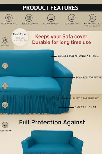 Image of Premium Stretchable Sofa Cover 3 Seater Sky Blue for Living Room | Soft Elastic Fabric | Universal Fit | Washable & Durable