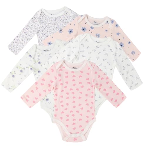 Image of Baby Girls Long-Sleeve Bodysuit,100% Cotton 5 Pack One-Piece Baby Clothes,0-24 Months Soft Baby Girls Rompers