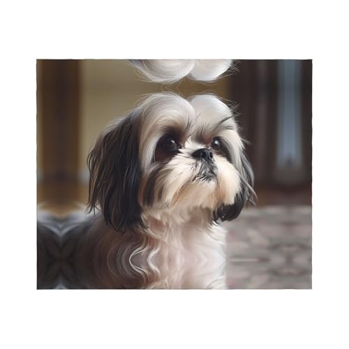 WZYWHJ Shih Tzu Flanelldecken mit Hundemotiven sind super weich, warm und leicht, geeignet für Sofas und Betten