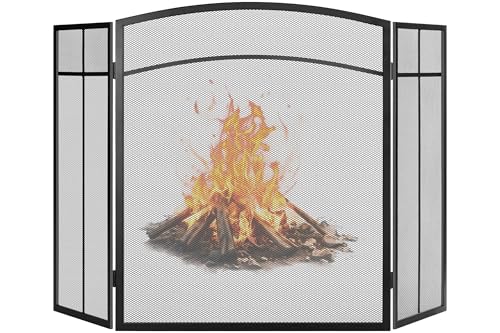 Gtongoko Fireplace Screen 3 Panel 48' W x 29' H Wrought Iron Metal Decorative Fire Spark Guard Cover...