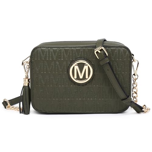 MKP Bolsa tiracolo elegante e leve para mulheres, bolsa mensageiro de ombro com franja e bolso com zíper, Verde oliva, Small