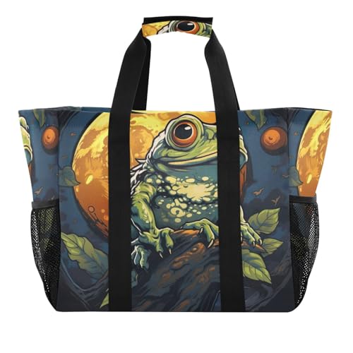 Nander Frogs under Moonlight Foldable Tote Bag Waterproof Sandproof Women Beach Bag Handbag Gym Bag Travel Shopping Bag