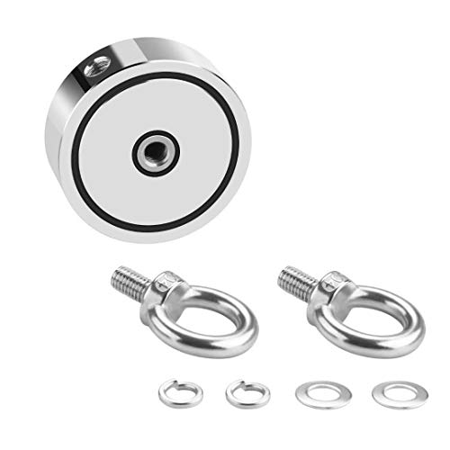 Wukong Double-Sided Fishing Magnets Set,960 LBS Pulling Force Strong Neodymium Magnet with Heavy Duty Rope for Magnet Fishing,2.95" Diameter - Magnet for River or Lake Fishing