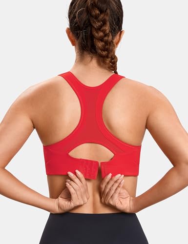 Image of SYROKAN Women's Sports Bra Front Adjustable Padded | High Impact, Racerback, Wireless, Plus Size, Full Coverage, Running Bra