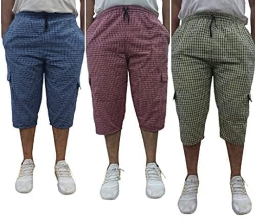 Men's Cotton Checkered Printed 3/4 Capri, Shorts (Pack of 3).-picture-21