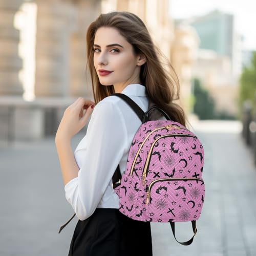 Image of Mini Backpack Bats Crosses Stars Gothic Fashion Backpack Purse for Women,Handbag Shoulder Bag Casual Daypack, Ladies Gift for College Work (S)