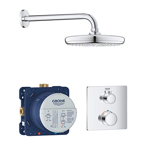 Grohe Grohtherm Tempesta   Set de ducha con termostato, cuerpo empotrado, ducha mural, brazo de ducha y teleducha, (Ref.34728000)