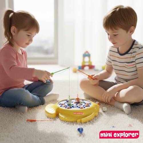 Image of MiniExplorer Fishing Game with Music and Rotating Pond|Sound Toy for Kids 4+Yrs|Indoor Musical Toy|Skill Development|15 Fishes & 4 Fishing Poles|Birthday Return Gifts for Kids