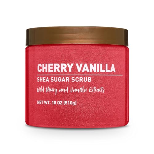Body Scrub - Cherry Vanilla Shea Sugar Body Scrub 18 oz (510g) Exfoliating & Moisturizing Body Scrub with Natural Oils Soothes Dry Skin Smooth & Radiant Glow