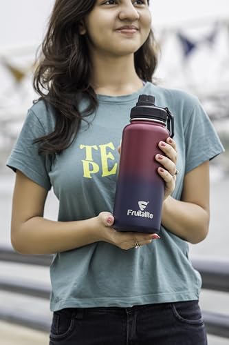 Image of Fruitalite Thermosteel Fruit Infuser Water Bottle- 1000ml with Screw /Spout Lid, Steel Infusion Rod, Infused Detox Recipe eBook, Double-Wall Vacuum Insulated Stainless Steel Bottle- Blue Waves