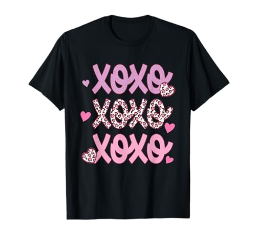 Valentine Pink XOXO Leopard Hearts, lindos y modernos enamorados Camiseta