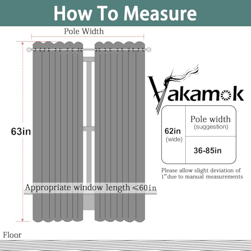 Yakamok Greyish White Curtains for Bedroom,Grommet Thermal Insulated Room Darkening Curtains for Living Room, 62W x 63L, 2 Panels