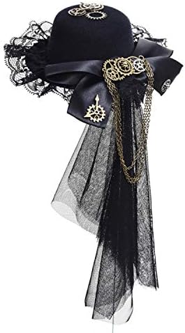 Womens Girls Vintage Lace Veil Tassels Steampunk Hair Clip Gears Bow-tie Mini Top Hat Gothic Lolita Fedoras Headwear