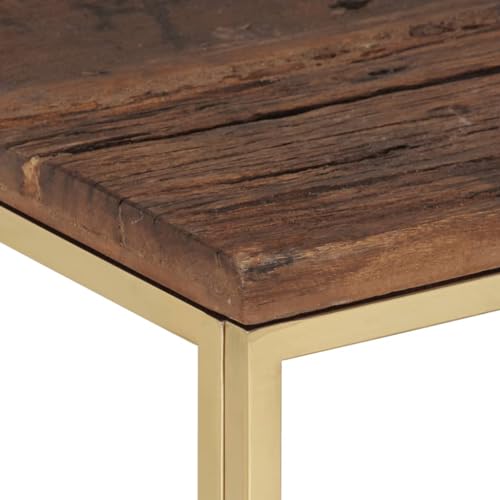 Table basse doré en acier inoxydable et bois de mélèze 110cm - 6