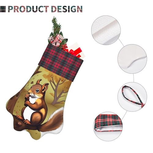 LiuMng Nussfressende Eichhörnchen, personalisierte Weihnachtsstrümpfe mit Pfotenabdrücken – festliche Hängedekoration für Familienkamin, Schwarz, Einheitsgröße