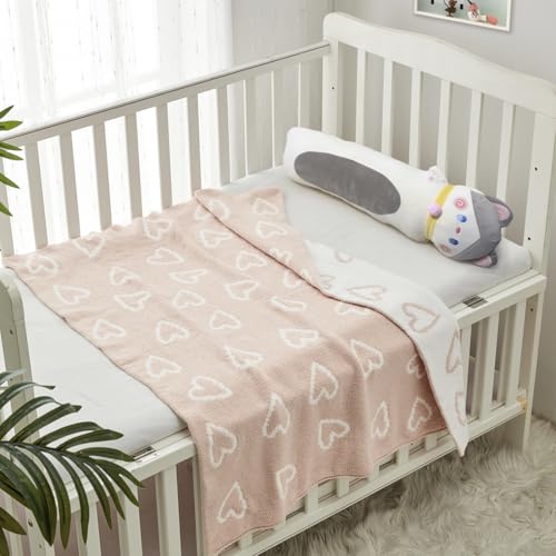 Image of CREVENT 30 inchX40 inch Cozy Soft Warm Chenille Baby Blanket for Girls Boys, Newborn Essentials for Infant, Baby Shower Receiving Gift - Pink Heart