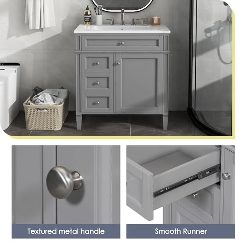 Image of Favfurish 30-Inch Bathroom Vanity with Sink Combo,Undermount Single Basin Vanity Set w /Tip-Out and 2 Drawers,1 Soft Closing Door,Modern Storage Cabinet for Small Space Bathroom,Easy Assembly,Grey
