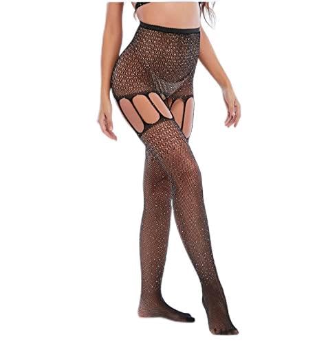 GRRKDFQ Conjunto De Ropa Interior Malla Abriendo Pantimedias, Negro, Una Talla