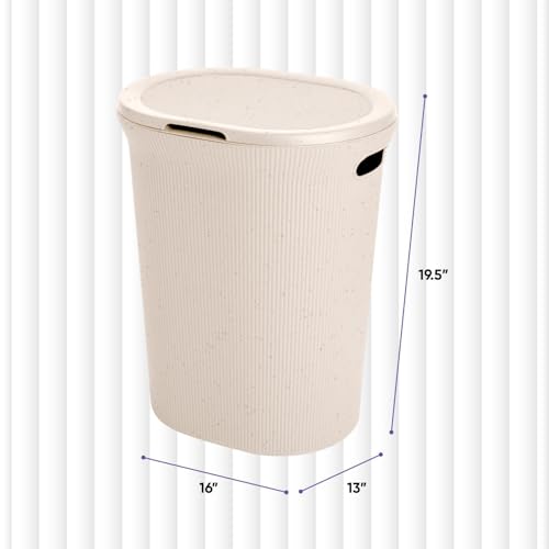 Image of Superio Ribbed Collection - Eco-Friendly Decorative Plastic Laundry Hamper with Lid and Cut-Out Handles, (2 Pack) Basket Organzier for Bedroom Bathroom College Dorm Room 40 Liter