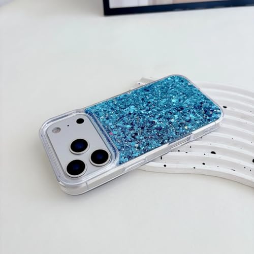 Coque iPhone 15 Pro de Luxe en Silicone Souple Bleu Brillant avec Paillettes Élégantes