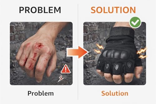 Image of Gloves for Men Bike Riding Half Finger | Hard Knuckle Protection, Breathable & Adjustable Wrist Strap | Hand Gloves for Bike Riding /Cycling, Gym | Army Green - 1 Pair (Black)