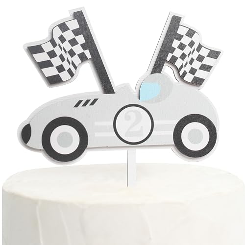 Déco gâteau 2 ans voiture de course en bois pour anniversaire garçon