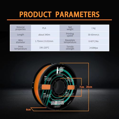 Image of HP3DF Glow in The Dark PLA Filament, 3D Printer Filament, PLA Filament 1.75mm Dimensional Accuracy + /- 0.02mm, 1KG Spool (2.2 lbs), Fit Most FDM Printer (Glow Orange)