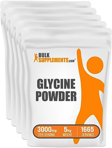 Image of BulkSupplements.com Glycine Powder - Amino Acids Supplement for Liver & Immune Support - Unflavored, Gluten Free - 1000mg per Serving, Pack of 5 (5 Kilograms - 11 lbs)