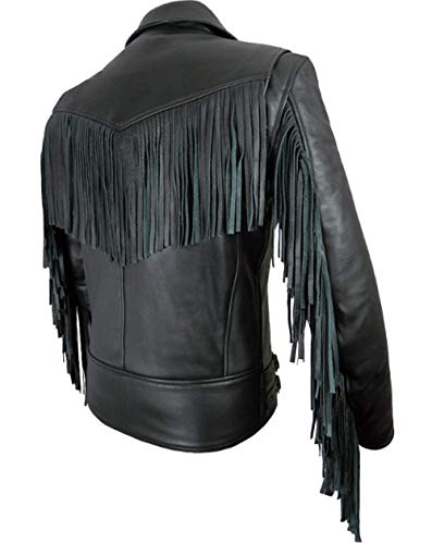 Men's Biker Rider Motorcycle Motorbike Club Genuine Cowhide Black Leather Fringed Jacket2