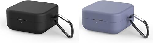 DAYJOY - Funda protectora de silicona suave compatible con auriculares Xiaomi Mi Air 2SE, funda protectora con llavero (negro y morado)