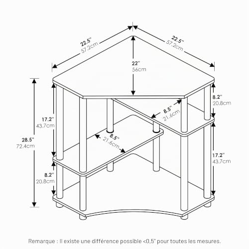 Bureau d'angle Furinno avec étagère basse pour rangement de dossiers